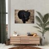 Black Labrador Dog Sitting on Wooden Floor Poster
