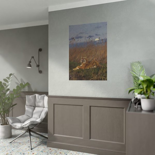 92410-239.jpg A Tiger Among Rushes In The Moonlight Poster