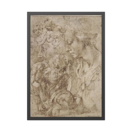 Studies for Holy Family by Michelangelo Buonarroti Framed Poster