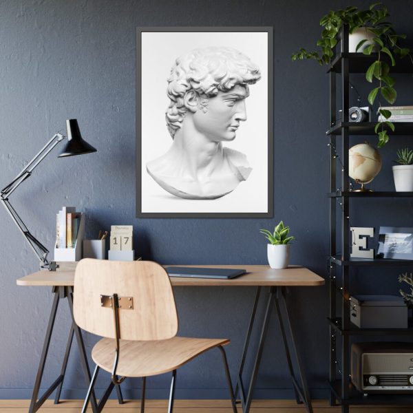 93830-214.jpg David statue's head by Michelangelo Buonarroti Framed Poster