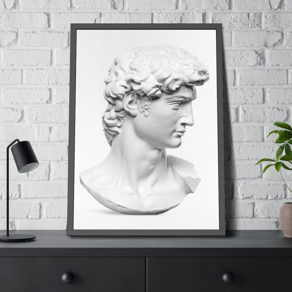 93830-215.jpg David statue's head by Michelangelo Buonarroti Framed Poster