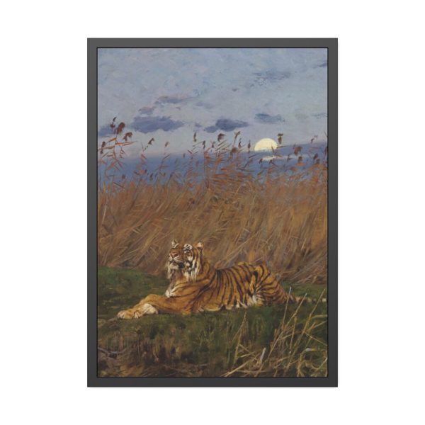 93830-308.jpg A Tiger Among Rushes In The Moonlight Framed Poster
