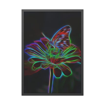Flower Butterfly Light Effect Framed Poster