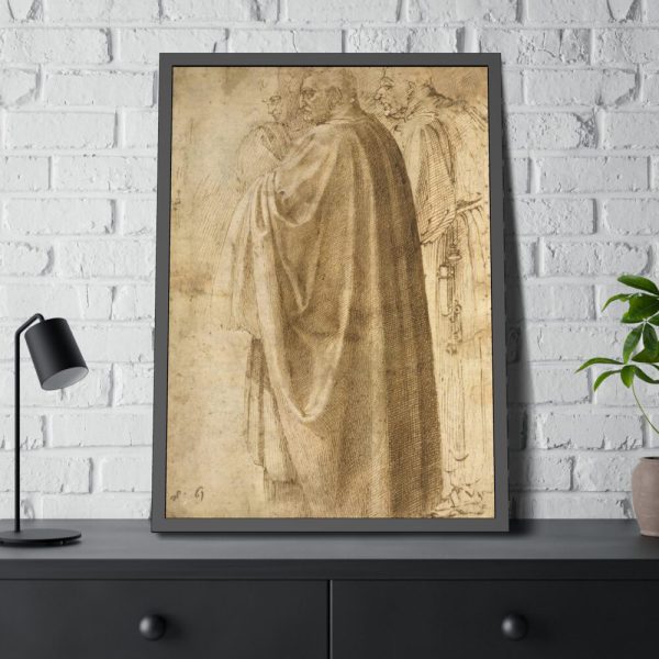 93831-211.jpg Three Standing Men in Wide Cloaks by Michelangelo Buonarroti Framed Poster