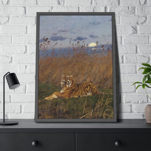 93831-311.jpg A Tiger Among Rushes In The Moonlight Framed Poster