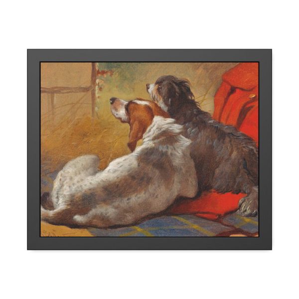 A Hound and a Bearded Collie by John Frederick Herring Framed Poster
