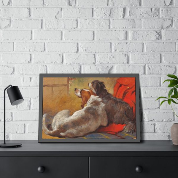 A Hound and a Bearded Collie by John Frederick Herring Framed Poster