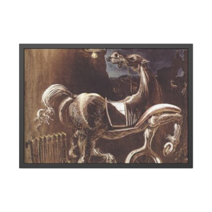 Debris of an Automobile Giving Birth to a Blind Horse Biting a Telephone Framed Poster