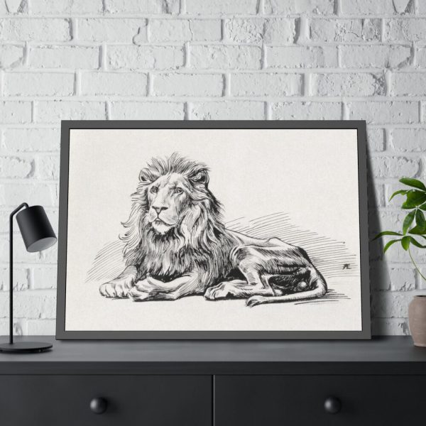 Vintage Lion Illustration by Albert Edelfelt Framed Poster