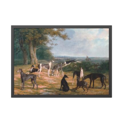 Nine Greyhounds in a Landscape by Jacques–Laurent Agasse Framed Poster