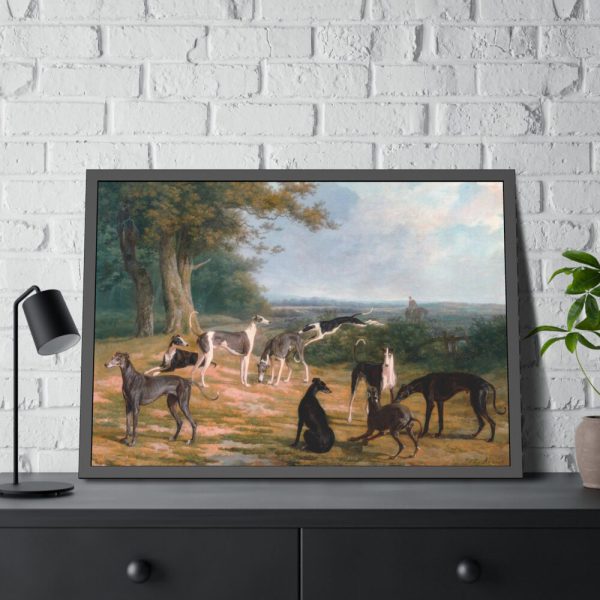 Nine Greyhounds in a Landscape by Jacques–Laurent Agasse Framed Poster