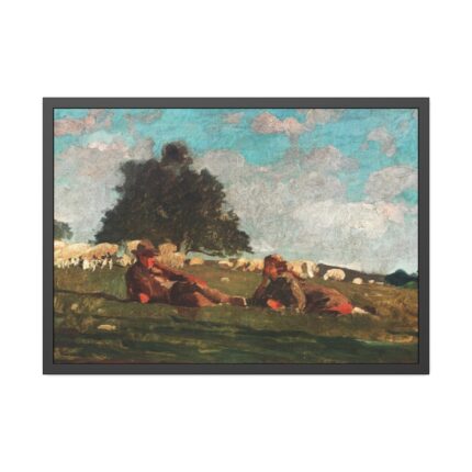 Boy and Girl in a Field with Sheep by Winslow Homer Framed Poster