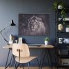 93854-534.jpg Close Up Shot of a Lion's Face in Black and White Framed Poster