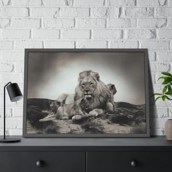 Lion with Cubs Framed Poster