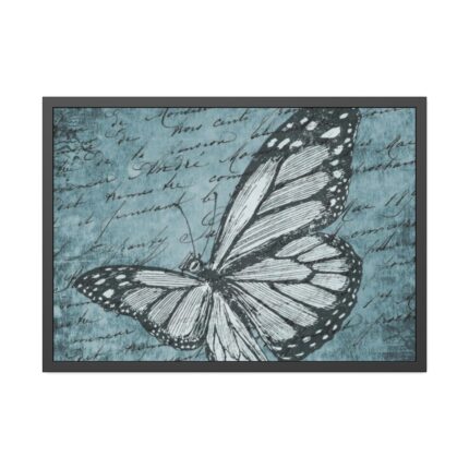 Butterfly Calligraphy Blue Framed Poster