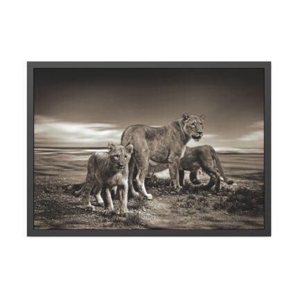 Lioness with Cubs Framed Poster