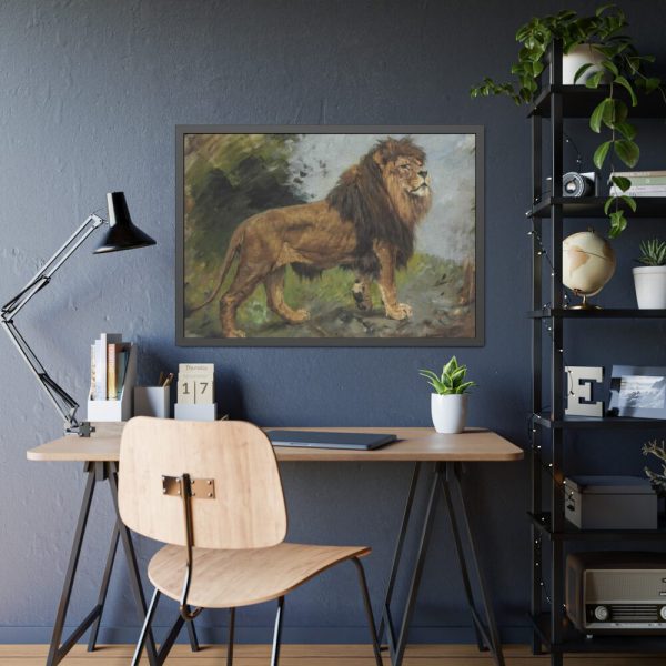 A Lion Walking by Géza Vastagh Framed Poster
