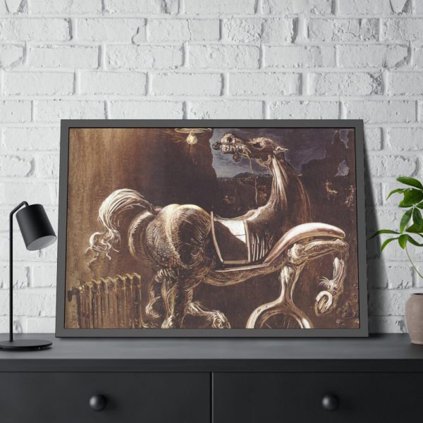 93855-107.jpg Debris of an Automobile Giving Birth to a Blind Horse Biting a Telephone Framed Poster