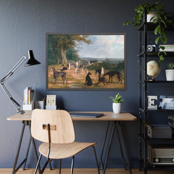 Nine Greyhounds in a Landscape by Jacques–Laurent Agasse Framed Poster