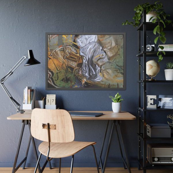 Bed and Two Bedside Tables Ferociously Attacking a Cello by Salvador Dali Framed Poster