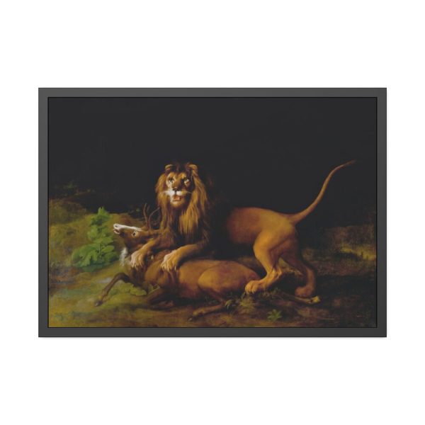 A Lion Attacking a Stag by George Stubbs Framed Poster