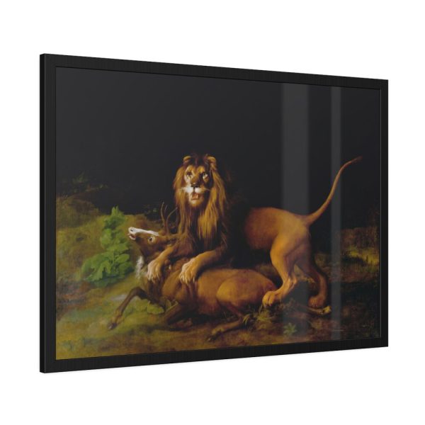 A Lion Attacking a Stag by George Stubbs Framed Poster