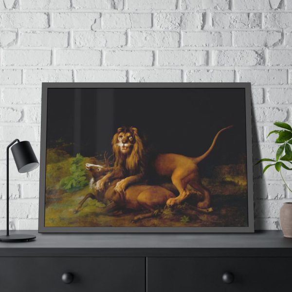A Lion Attacking a Stag by George Stubbs Framed Poster