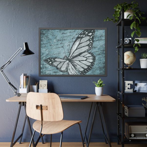 93855-670.jpg Butterfly Calligraphy Blue Framed Poster