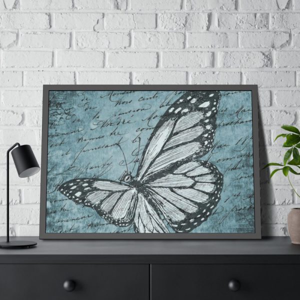 93855-671.jpg Butterfly Calligraphy Blue Framed Poster