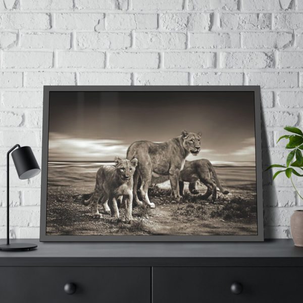Lioness with Cubs Framed Poster