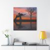 Silhouette Elephant and Kid Standard Canvas
