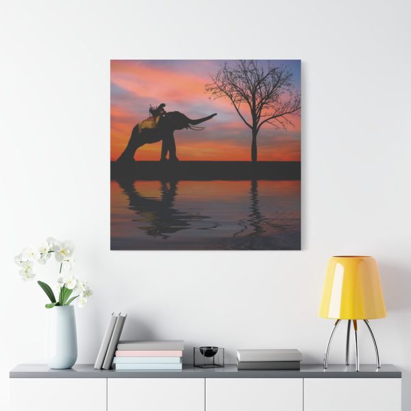 Silhouette Elephant and Kid Standard Canvas