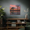 Silhouette Elephant and Kid Standard Canvas