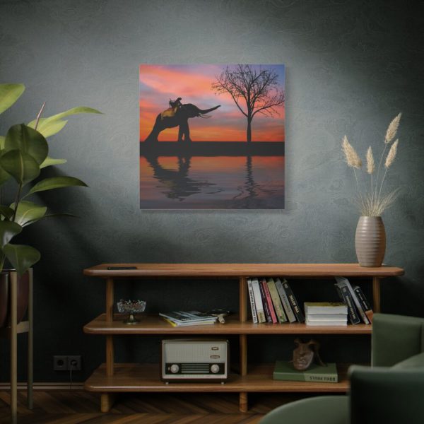 Silhouette Elephant and Kid Standard Canvas