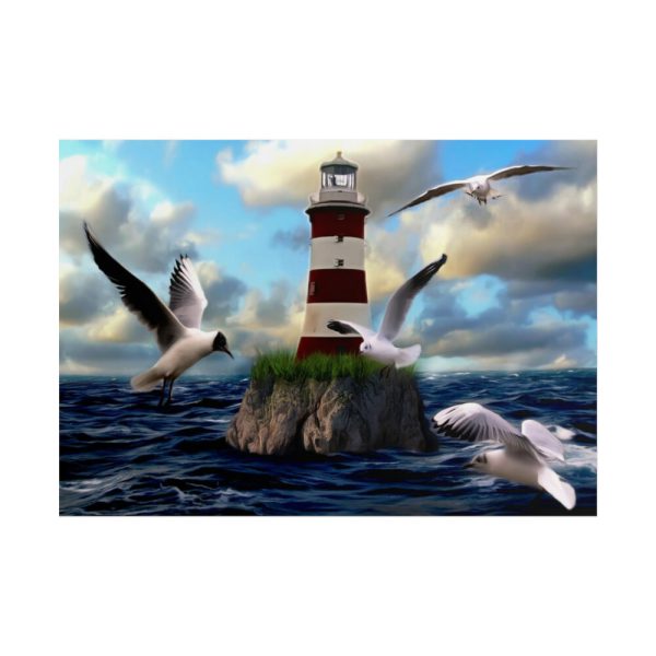 Lighthouse and Seagulls Poster