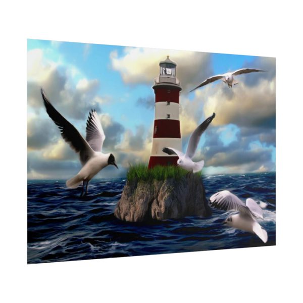 Lighthouse and Seagulls Poster