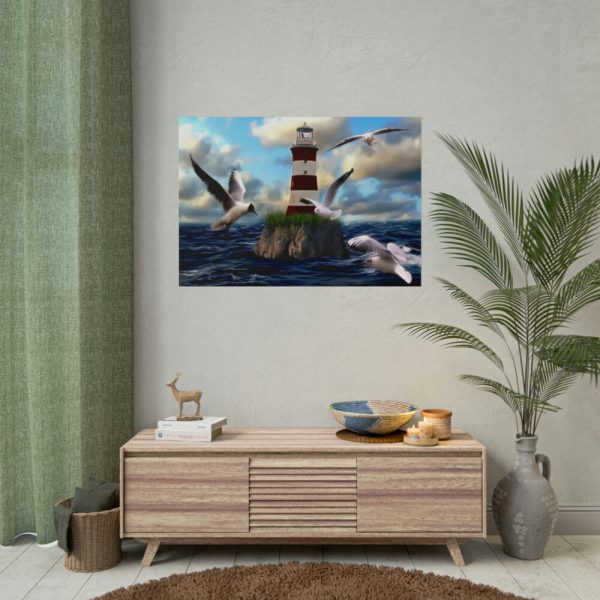Lighthouse and Seagulls Poster