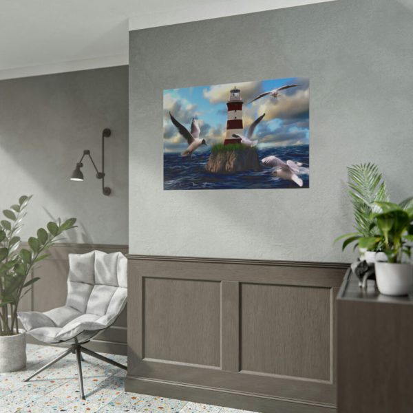 Lighthouse and Seagulls Poster