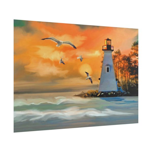101875-1094.jpg Lighthouse Seagulls and a Beautiful Sky Poster