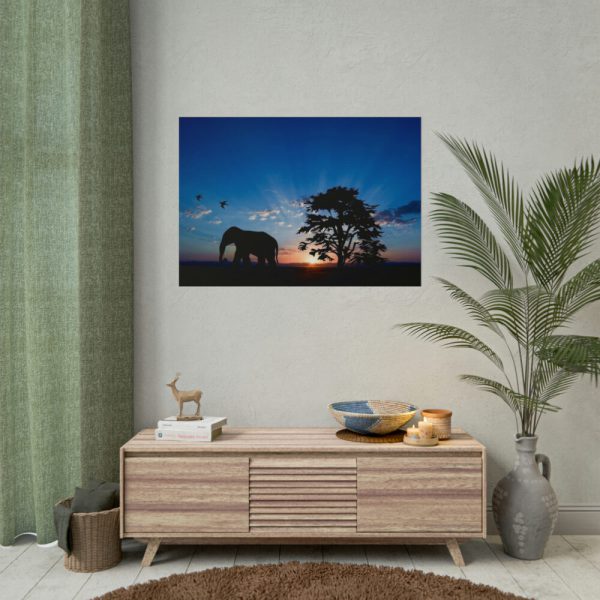 101875-143.jpg Elephant and Sunset Poster