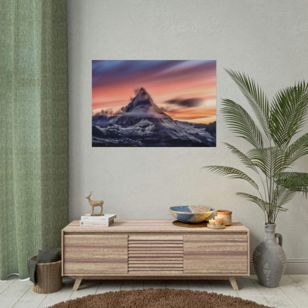 101875-343.jpg Snowcapped Mountain Peak on a Cloudy Sunrise in Matterhorn Poster