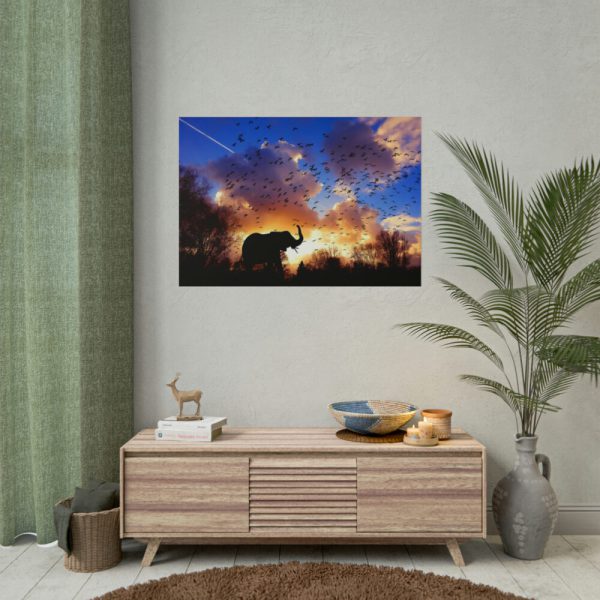101875-393.jpg Elephants and Birds in the Nature Poster