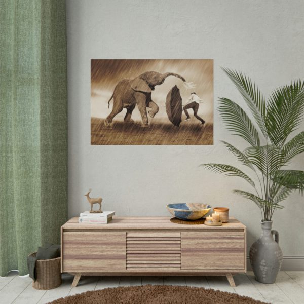 101875-423.jpg Elephant Play on the Rain with Umbrella Poster
