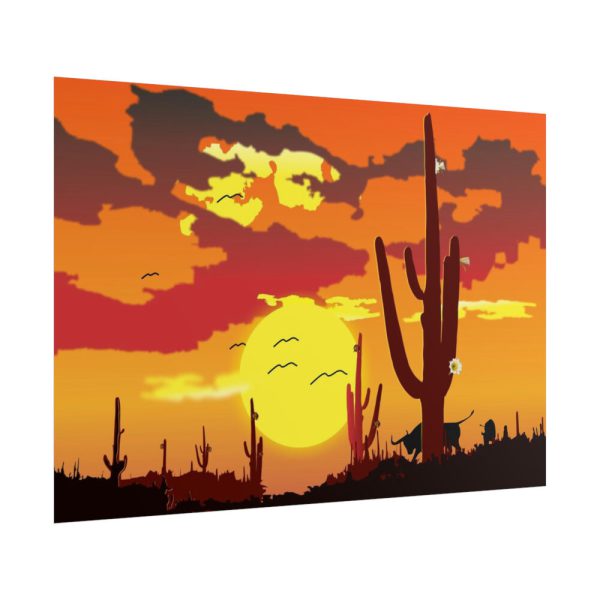 101875-592.jpg Cactus in Desert, Yellow Sky and Cow Poster