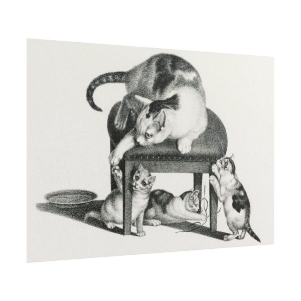101875-72.jpg Domestic Cat on a Stool and Three Kittens by Gottfried Mind Poster