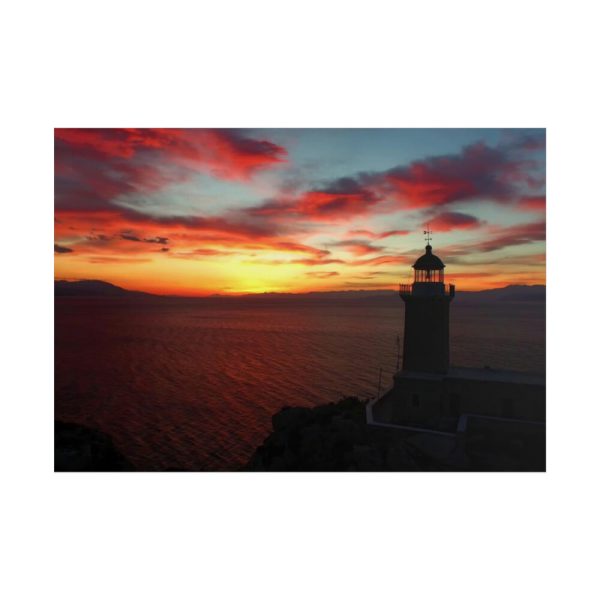 101875-893.jpg Lighthouse and Red Sky in the Morning Poster