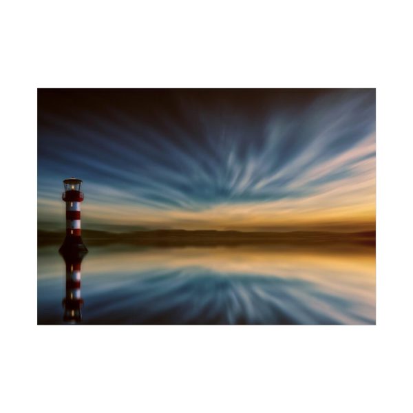 101875-918.jpg Water Reflection and Lighthouse in Dusk Poster