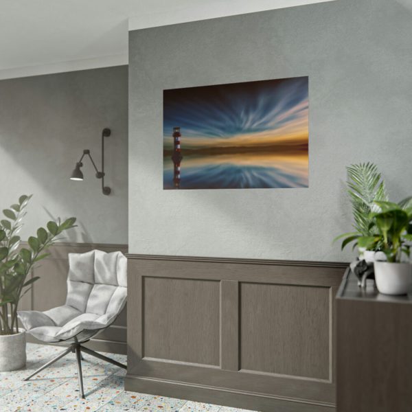101875-922.jpg Water Reflection and Lighthouse in Dusk Poster