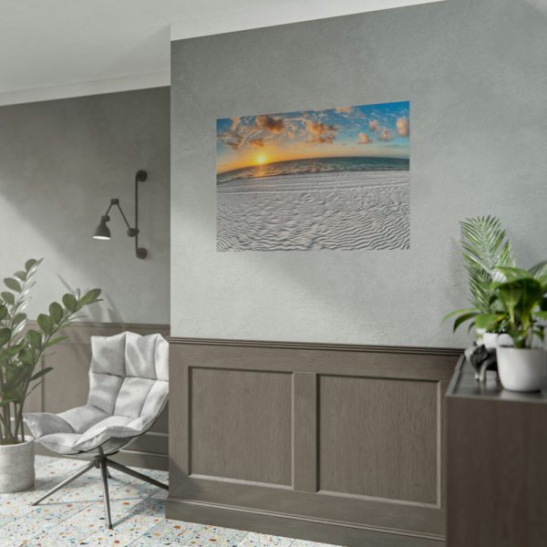 101875-927.jpg Wind Rippled White Sand Beachline at Sunset Poster