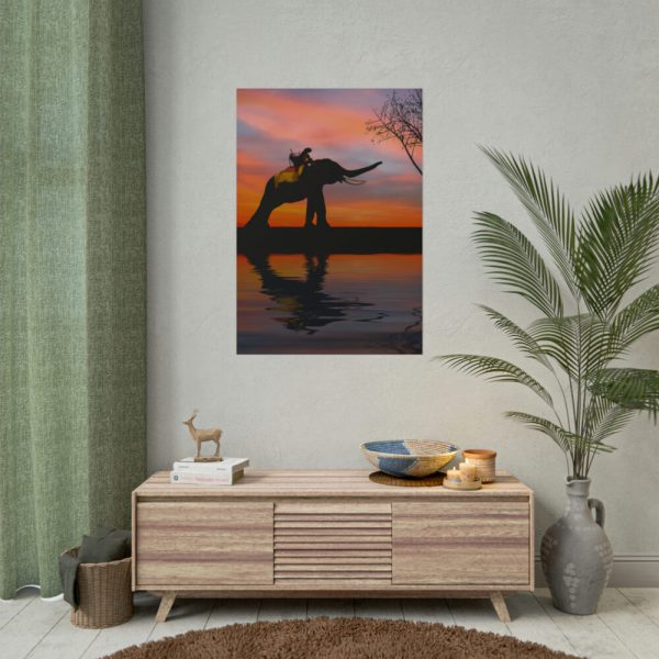 Silhouette Elephant and Kid Poster